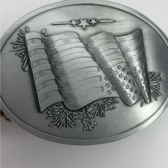 Other - Western leather belt, solid metal buckle- American flag etching.size 38 …